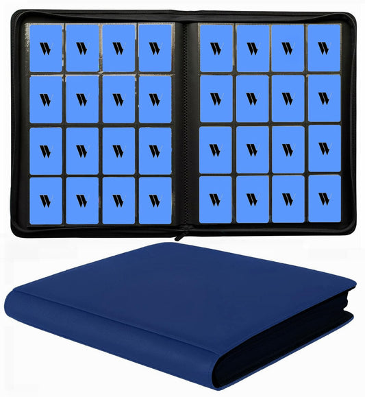 16 Pocket Card Binder 1000+ Premium Zip Trading Card Binder Double Sided Pocket Card Binder Album Ringless Card Folder for MTG TCG Sports Card (Blue)