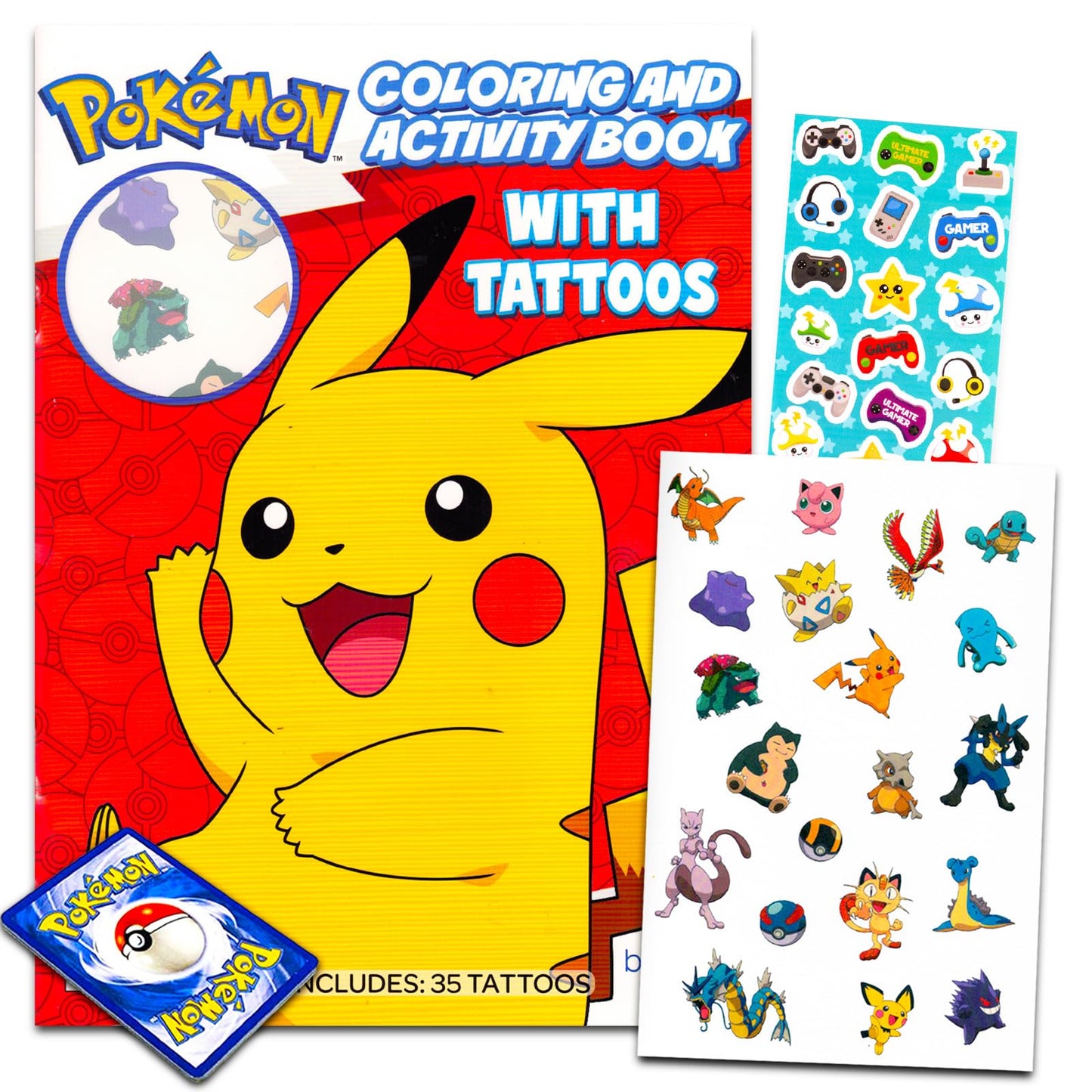 Pokemon Tattoos Party Favors Bundle - 50+ Pokemon Temporary Tattoos for Kids Boys Girls Plus Pokemon Cards More | Pokemon Party Supplies Set