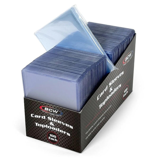 BCW Card Sleeves and Toploaders for Card Combo | Premium Top loaders for Cards and Acid-Free Penny Sleeves | Great for Football Magic The Gathering Pokemon and Baseball Card Protectors (100 Count)