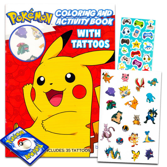 Pokemon Tattoos Party Favors Bundle - 50+ Pokemon Temporary Tattoos for Kids Boys Girls Plus Pokemon Cards More | Pokemon Party Supplies Set